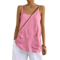 Cotton And Linen Camisole Womens Loose-Fitting Top With Pockets