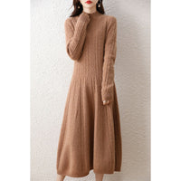 Base Skirt Paired With A Dress Featuring A High-neck Design And A Length Below The Knee