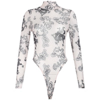 Women's See-through Gauze Screen Printing Bottoming Jumpsuit