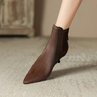 Full-leather Stiletto-heeled Pointed-toe Ankle Boots With A Back Zipper