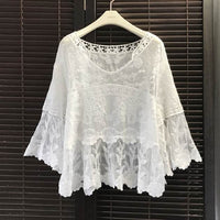 Summer Oversized Knitted Cardigan Cotton Lace Shirt Shawl