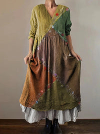 Womens Fashion Off-Shoulder Printed Three-Quarter Sleeve Swing Dress