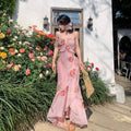 Women's Halterneck Floral Print Dress French-style Tube Top