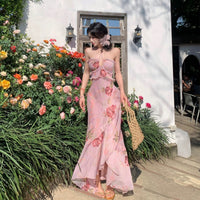 Women's Halterneck Floral Print Dress French-style Tube Top