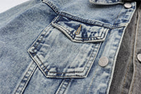 Spring And Autumn Stitching Contrast Color Washing Loose All-match Pu Handsome Denim Jacket
