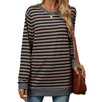 Women's Striped Contrasting Color Crew Neck Long Sleeve Top