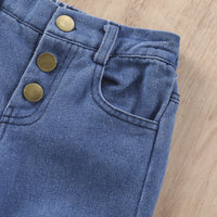 New Girls' Solid Color Sling Top Denim Trousers Suit