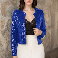 Crew-neck Long-sleeve Solid-color Cardigan Casual Sequin Jacket