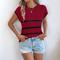 Womens Striped Cable-Knit Casual Loose Knit Top For Vacation