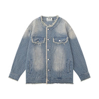 Washed And Worn Raw Edge Cat Beard Denim Coat