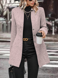 Long Sleeve Solid Color Stand Collar Button Trench Coat Fashion Women's Casual Woolen Coat