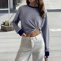 SpringSummer Fashionable Commuter Striped Long Leeve Top