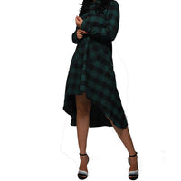Boyfriend Style Casual Pocket Long Sleeve Plaid Polo Shirt Irregular Coat