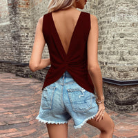 Sexy Backless V-Neck Waffle-Knit T-Shirt Vest Casual Sports Top For Women