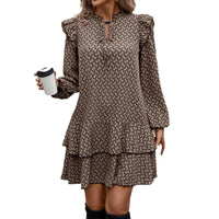 Printed Necktie-detail Dress With A Multi-layered Hem