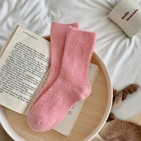Solid-color, Fleece-lined, Extra-thick Warm Wool Socks For Women
