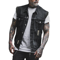 Casual Motorcycle Bone Print Punk Denim Vest