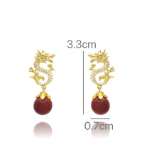 Chinese Style Festive New Year Red Beads Zodiac Dragon Stud Earrings