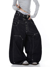 Womens American-Style Embroidered Button-Front Scissor-Cut Jeans