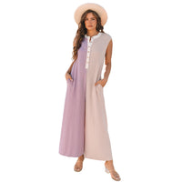 European And American Leisure Loose Color Matching Sleeveless Jumpsuit