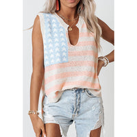 Flag Print Knitted Vest Women's Fashion Loose V-neck Sleeveless Top