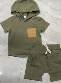 New Boy Hooded Short-sleeved Shorts Two-piece Set