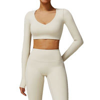 Tight Quick-drying Yoga Long-sleeved Women's V-neck Short Top Fitness T-shirt