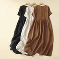 Artistic Vintage Minimalist Solid-color Midi Dress