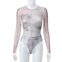 Women's Mesh See-through Three-dimensional Printing Jumpsuit