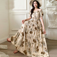 Summer Ethnic-style Elastic-waist Beach Bohemian Shoulder Dress