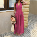 Resort-style Halter-neck Polka-dot Waist-cinched Dress