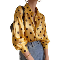 Satin Yellow Polka-dot Shirt For Women