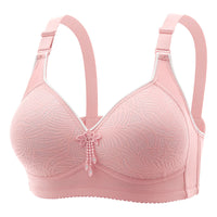 Lace-patterned No-wire Bra With Four Rows And Three Buttons With Sponge Cups
