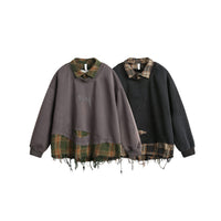 American-style Ripped Burr Fake Two Pieces Shirts Lapel Sweater