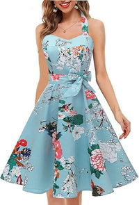 Womens Neck-Hanging Tube Top Sleeveless Printed Retro Maxi Dress
