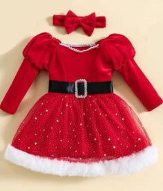 Child Girl Christmas Dress Headband Suit