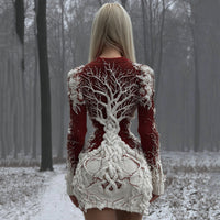 Women's Slim Fit Long Sleeved Short Dress With 3D Printing