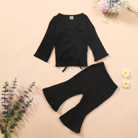 Solid Color Umbilical Exposed Trumpet Sleeve Girls Suit 0-3 Years Old Baby
