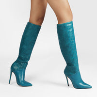 Women's High Gloss Crocodile Print Stiletto Boots Silent