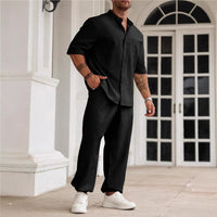 Men's Commuter Cotton And Linen Casual Button Short-sleeved Trousers
