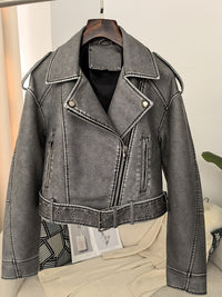 Women's Spring And Autumn Lapel Short Fashionable Casual Figure Flattering Leather Coat