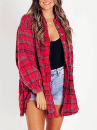 Tassel Long Sleeve Top Loose Casual Plaid Shirt Coat