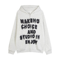 Loose Casual Letter Print Zipper Sweater