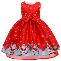 Christmas Dress Print Princess Santa Claus Snowflake Girl Show