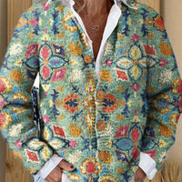 Women's Fashion 3D Color Matching Pattern Printing Cardigan Knitted Coat