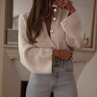 New French Elegant Solid Color Single-breasted Sweater Women