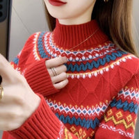 Autumn And Winter Blue Pullover Mock Neck Sweater Women's New Loose