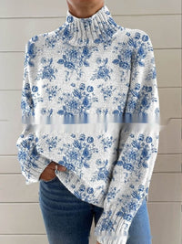 Abstract Printing Casual Cloak Turtleneck Pullover Women