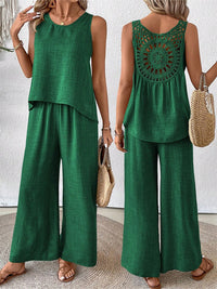 Casual Chic Elegant Floral Set With Hollow-Out Back