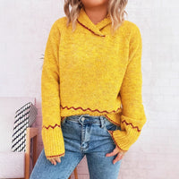 Simple Commute Half Turtleneck Lapel Contrast Color Knitted Pullover Sweater